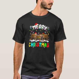 Camiseta Feliz Natal Jaguar Chapéu de Papai Noel Luzes de