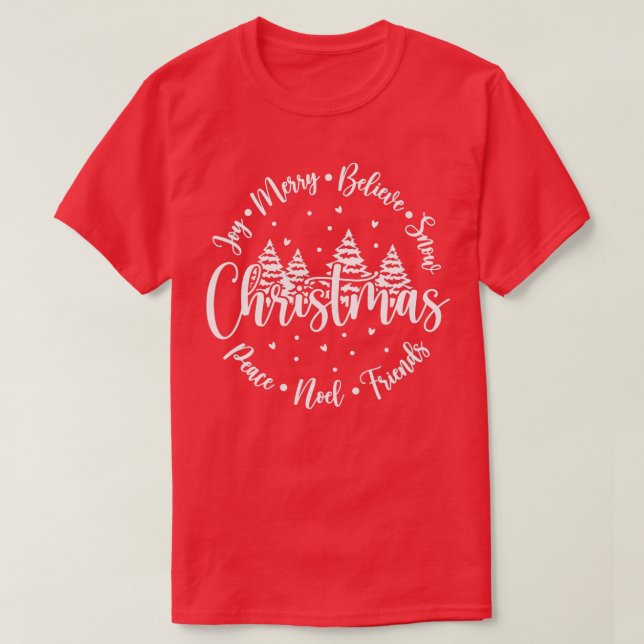 Camiseta Feliz Natal Joy Acredite na Árvore de Natal Li (Frente do Design)