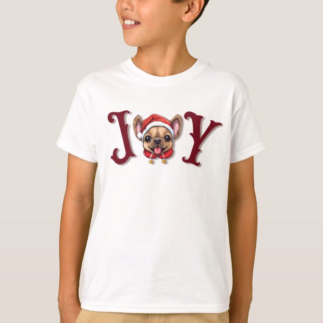 Camiseta Feliz Natal Joy Bonito Bulldog Francês Holly (Frente)