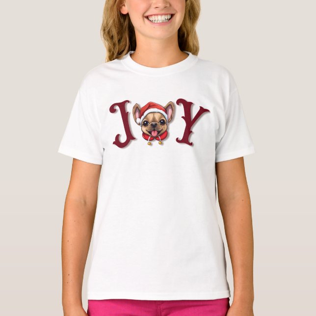 Camiseta Feliz Natal Joy Bonito Bulldog Francês Holly (Frente)