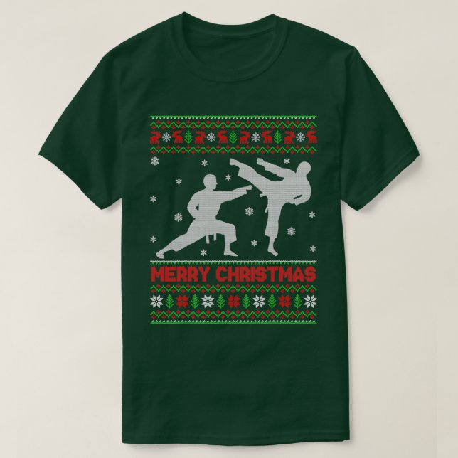 Camiseta Feliz Natal Karate Xmas Feia Papais noeis 1 (Frente do Design)