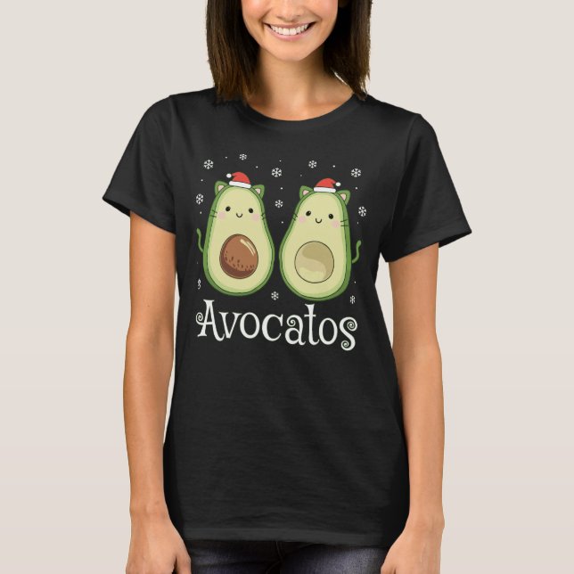 Camiseta Feliz Natal Kawaii Cat Avocado (Frente)