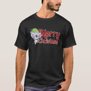 Camiseta Feliz Natal Koala Elf Bear Red Xadrez Xmas Para