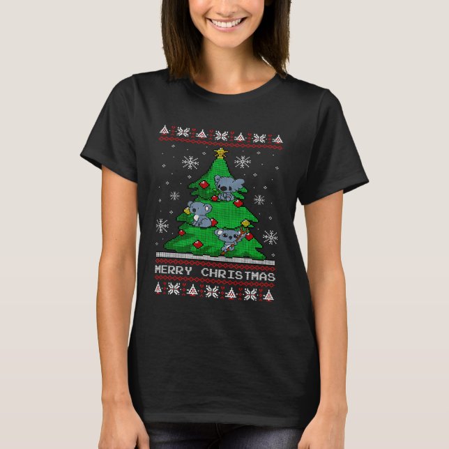 Camiseta Feliz Natal Koala Roupa Divertida de 8 Bits - Retr (Frente)