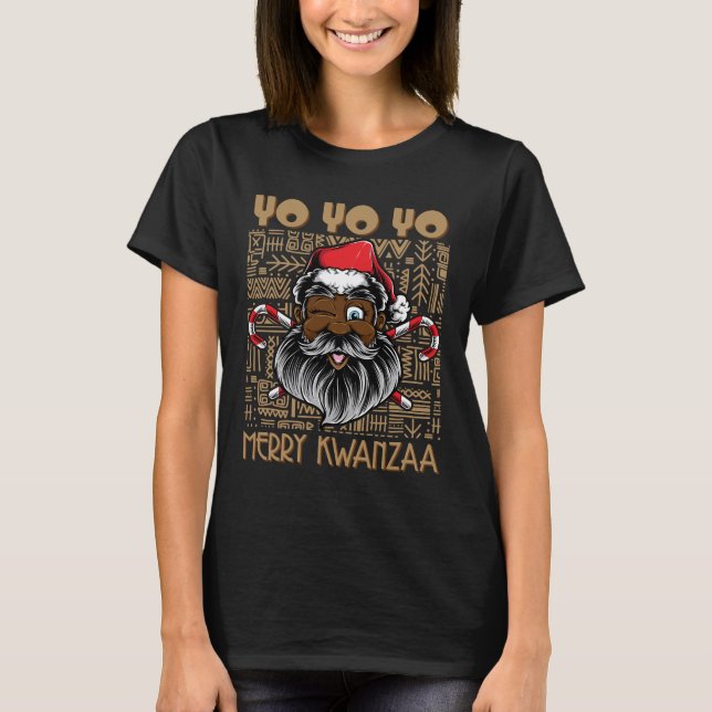Camiseta Feliz Natal Kwanzaa Papai Noel Africano (Frente)