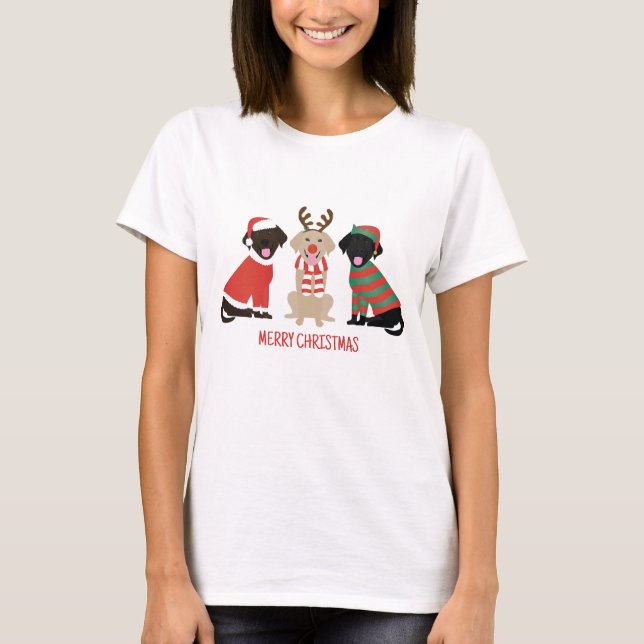 Camiseta Feliz Natal Labrador - Cães de Retriever (Frente)
