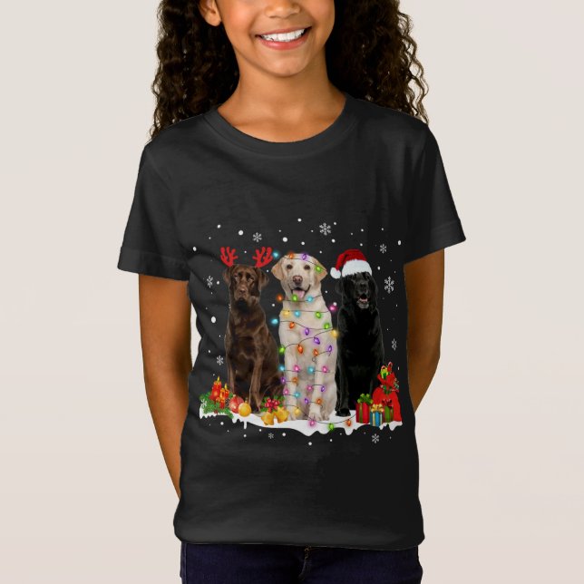 Camiseta Feliz Natal Labrador Papais noeis Reindeer Light X (Frente)