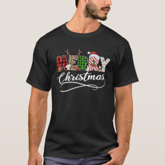Camiseta Feliz Natal Leopard Buffalo Red Xadrez Papais noei