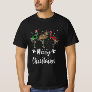 Camiseta Feliz Natal Leopard Red Green Xadrez Flamingo