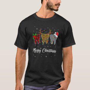Camiseta Feliz Natal Leopardo Dente de Natal Com Santa Hat