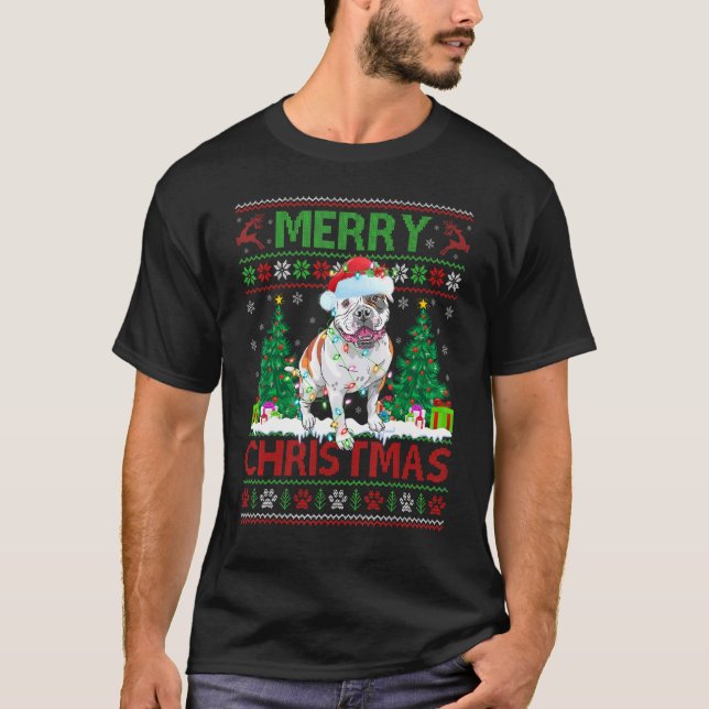 Camiseta Feliz Natal Lighting Ugly American Bulldog Chr (Frente)