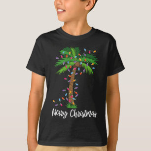 Camiseta Feliz Natal Lights Palm Tree Beach Xmas Pajama