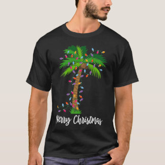 Camiseta Feliz Natal Lights Palm Tree Beach Xmas Pajama