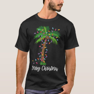 Camiseta Feliz Natal Lights Palm Tree Beach Xmas Pajama