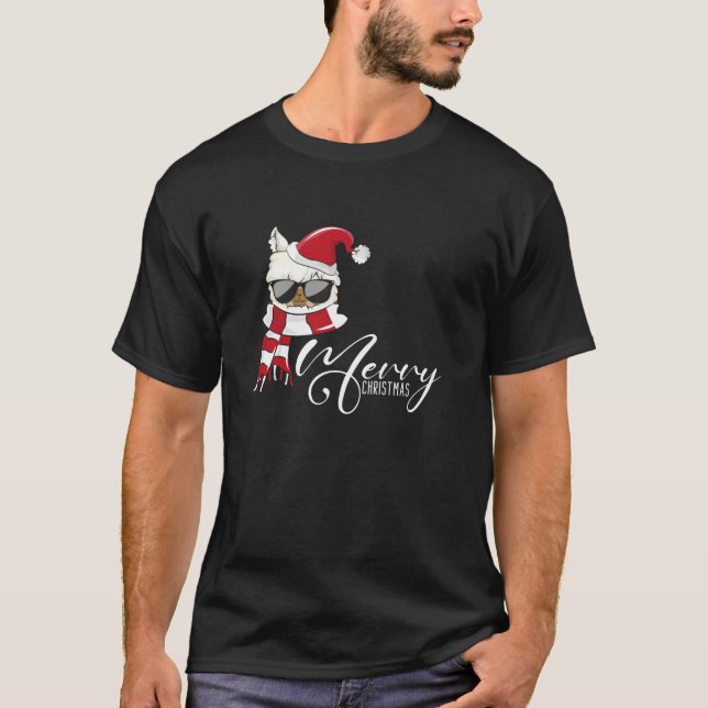 Camiseta Feliz Natal Llama Santa Hat Ugly Xmas Tee Alpa (Frente)