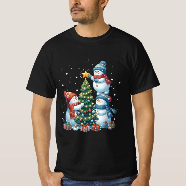 Camiseta Feliz Natal Luz Vermelha Santa Hat Família Xmas (Frente)