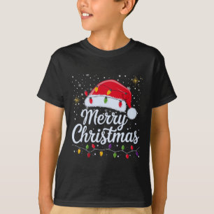 Camiseta Feliz Natal Luz Vermelha Santa Hat Família Xmas M