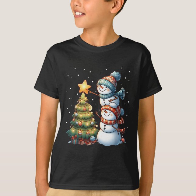 Camiseta Feliz Natal Luz Vermelha Santa Hat Família Xmas M (Frente)