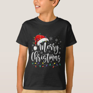 Camiseta Feliz Natal Luz Vermelha Santa Hat Família Xmas M