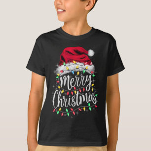Camiseta Feliz Natal Luz Vermelha Santa Hat Família Xmas M