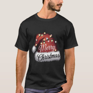 Camiseta Feliz Natal Luz Vermelha Santa Hat Família Xmas M