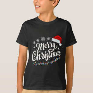 Camiseta Feliz Natal Luz Vermelha Santa Hat Família Xmas M