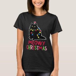 Camiseta Feliz Natal Luzes Gato Preto Pijama Família