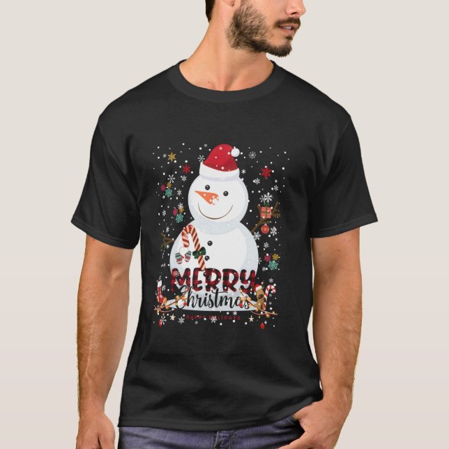 Camiseta Feliz Natal Luzes Neves Red Santa Hat Xmas (Frente)
