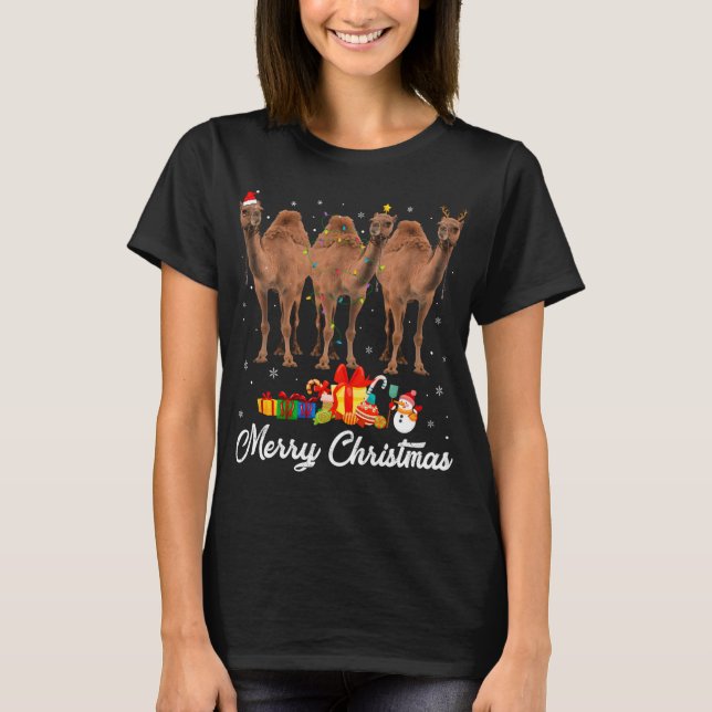 Camiseta Feliz Natal Luzes Xmas Pajama Camel (Frente)
