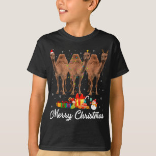 Camiseta Feliz Natal Luzes Xmas Pajama Camel