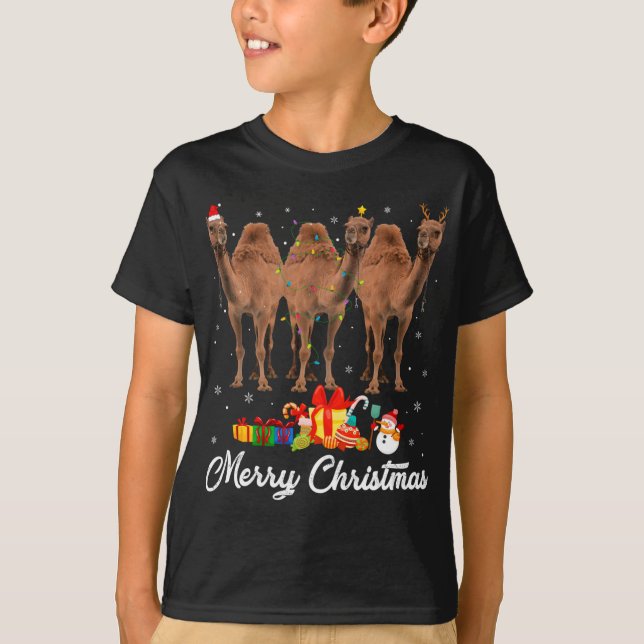 Camiseta Feliz Natal Luzes Xmas Pajama Camel (Frente)