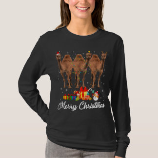 Camiseta Feliz Natal Luzes Xmas Pajama Camel