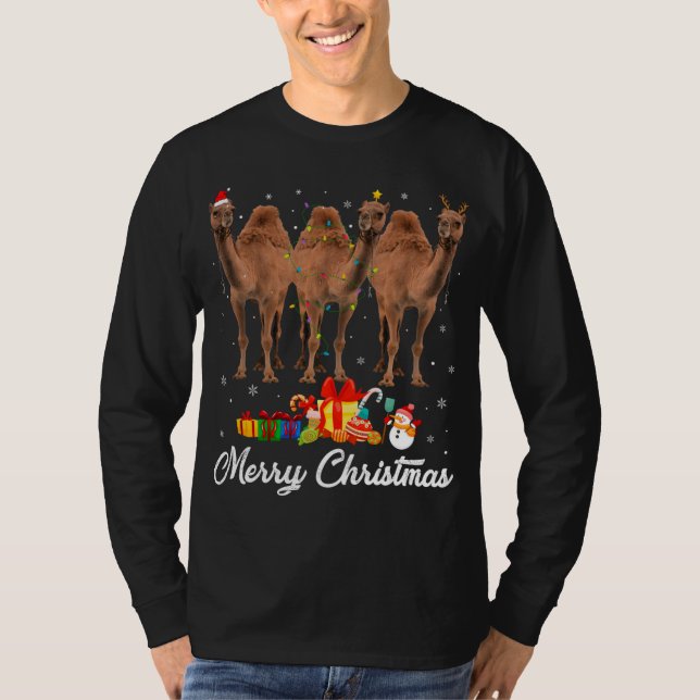 Camiseta Feliz Natal Luzes Xmas Pajama Camel (Frente)