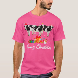 Camiseta Feliz Natal Luzes Xmas Pajama Dairy Cow Anima
