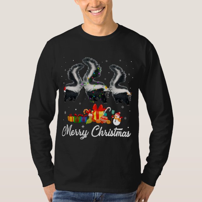 Camiseta Feliz Natal Luzes Xmas Pajama Skunk Animais L (Frente)