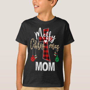 Camiseta Feliz Natal Mãe Deus Cruz Xadrez Vermelha Cristã