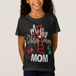 Camiseta Feliz Natal Mãe Deus Cruz Xadrez Vermelha Cristã