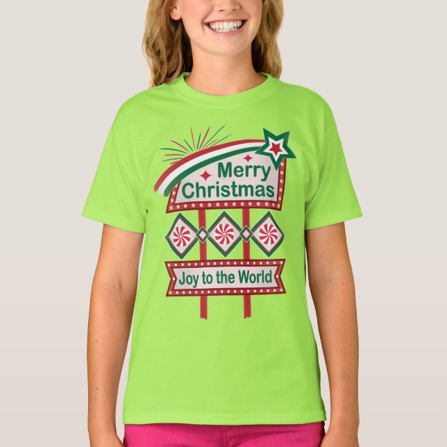 Camiseta Feliz Natal - Marquee Retro - Alegria ao Mundo (Frente)