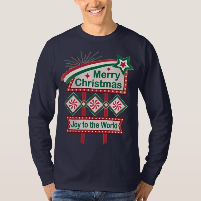Camiseta Feliz Natal - Marquee Retro - Alegria ao Mundo (Frente)