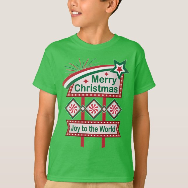 Camiseta Feliz Natal - Marquee Retro - Alegria ao Mundo (Frente)
