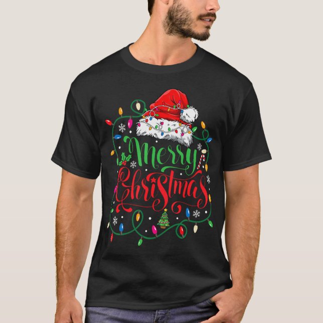 Camiseta Feliz Natal Matando a Família Santa Hat Luzes X (Frente)
