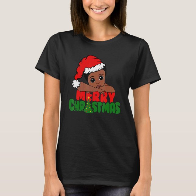 Camiseta Feliz Natal Menino Negro Afro Menino Africano Amér (Frente)