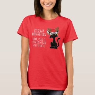 Camiseta Feliz Natal Meowy de um Gato Sarcástico Nome Perso