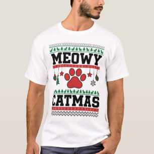 Camiseta Feliz Natal Meowy Gato Feio Design da Pata do Gato