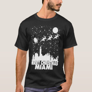 Camiseta Feliz Natal Miami Skyline Papai Noel trenó V