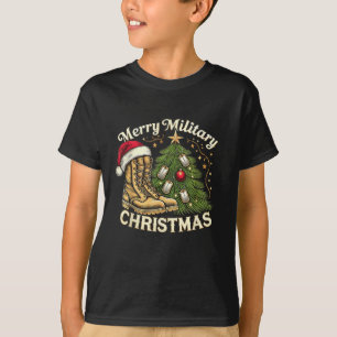 Camiseta Feliz Natal Militar Botas Militares Festivas &a