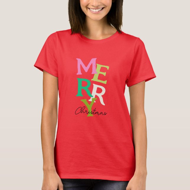 Camiseta Feliz Natal Moderno Feriado Brilhante (Frente)