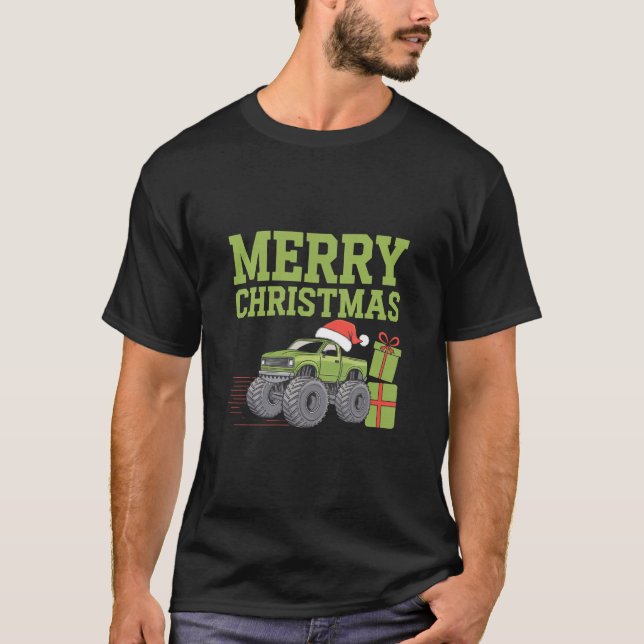 Camiseta Feliz Natal Monstro Truck Toddler Boys Xmas (Frente)