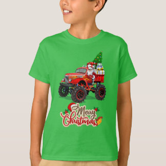 Camiseta Feliz Natal Monstro Truck Toddler Boys Xmas