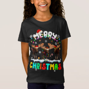 Camiseta Feliz Natal Moose Lover Santa Hat Luzes de Natal